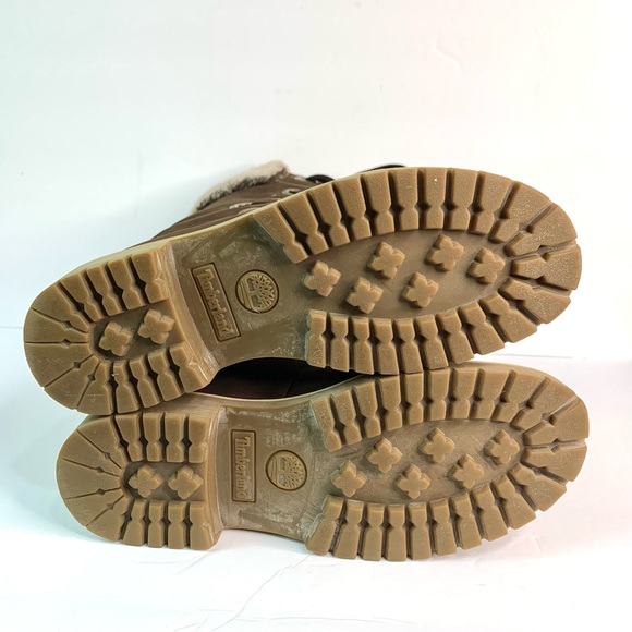 Timberland Mirney Lace Up Tall Boots w/ Faux Fur Tongue Collar Sz 7 Brown Winter - Picture 9 of 15